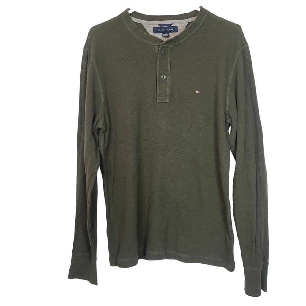 Tommy Hilfiger Green Long Sleeved Waffle Pullover Crewneck Sweater Size …